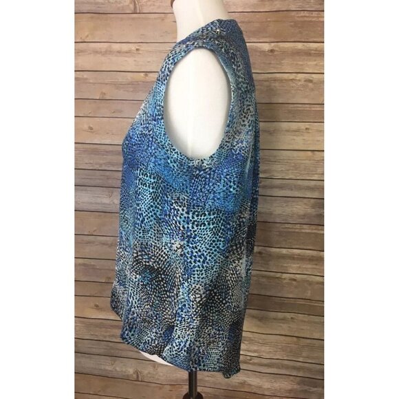 Apt 9 Small Crossover Front Sleeveless Blouse Top Animal Promt Blue Button - Picture 4 of 9